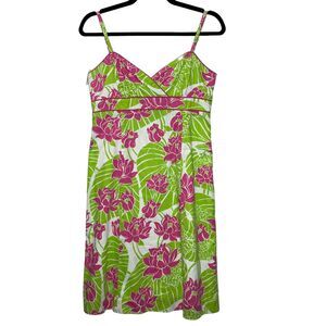 Vintage Lilly Pulitzer Frog Lily Pad Floral Dress Pink Green Sleeveless Women 4